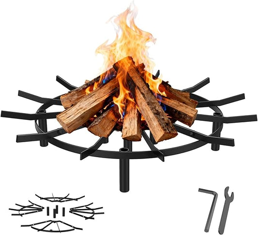 Fire Pit Grate & Fireplace Grate, Heavy Duty Heat Resistant Campfire Grill for Campfires and Outdoor fire pits(Black, 24in)