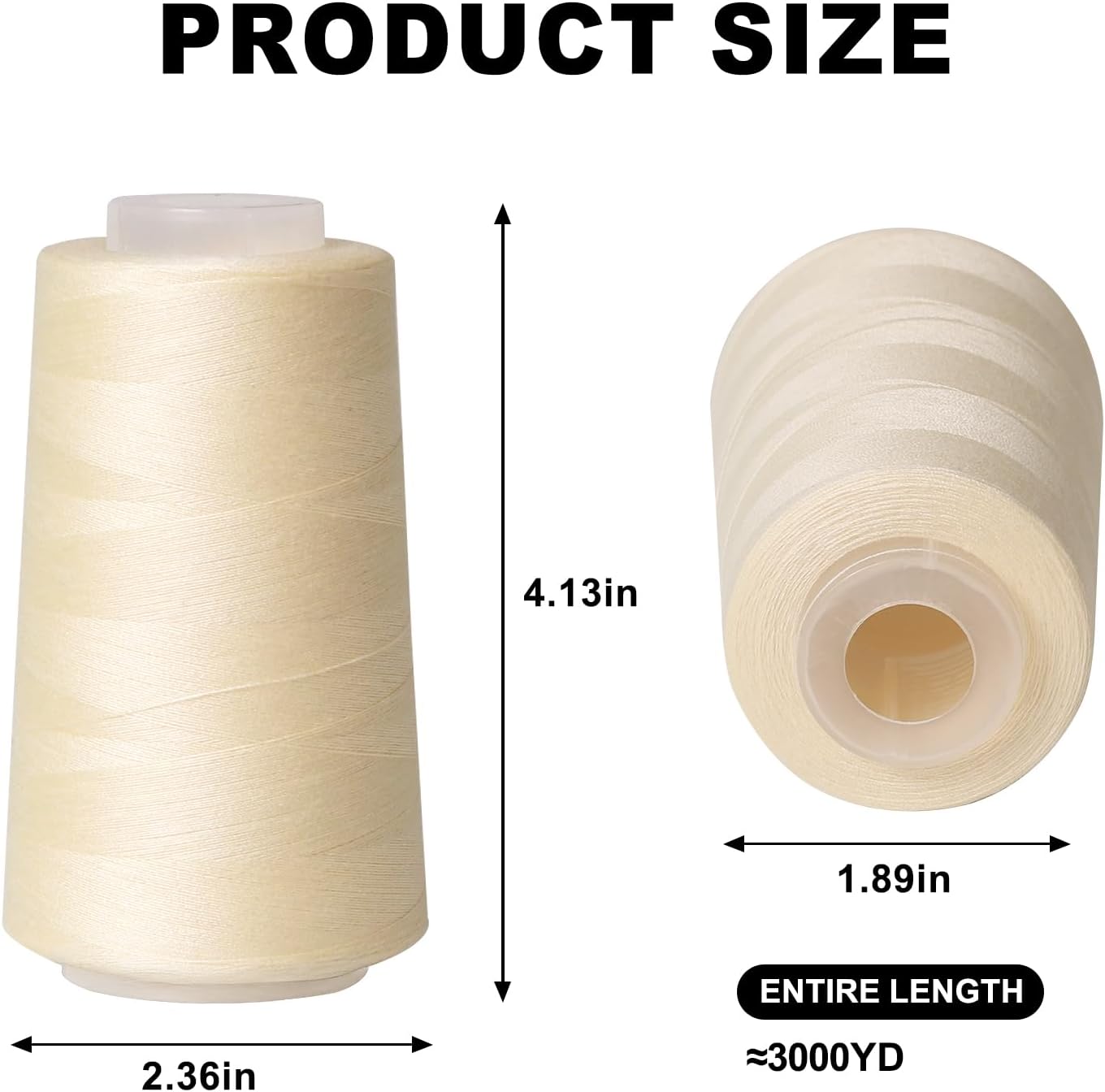 Sewing Thread Cone Set, 3 Pack Serger Thread, 3000 Yards Each, All Purpose Thread for Sewing, Quilting, Machines, Overlock, Merrow & Hand Embroidery (Beige*3)