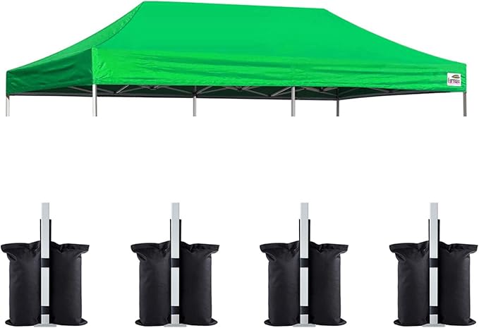 Eurmax USA 10x20 Pop Up Canopy Replacement Canopy Tent Top Cover, Instant Canopy Top Cover ONLY, Choose 30 Colors,Bonus 4PC Pack Weight Bag (10x20, Kelly Green)