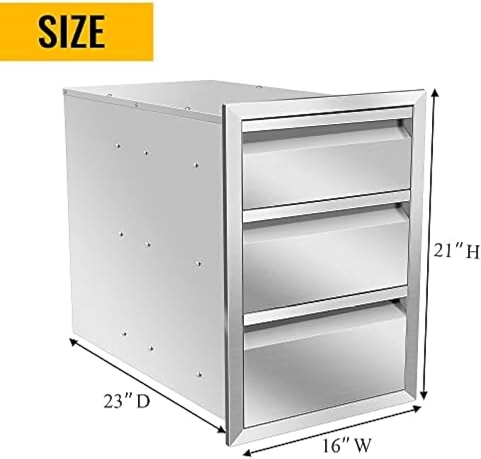 Outdoor Kitchen Drawers, Box Frame Style Flush Mount BBQ Drawer w/Stainless Steel Handle, BBQ Island Drawers For Patio Grill Station,Three Drawers