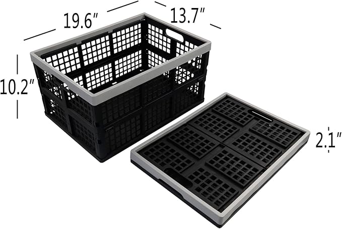 42 L Collapsible Crate Storage, Plastic Folding Storage Crates, 2 Pack