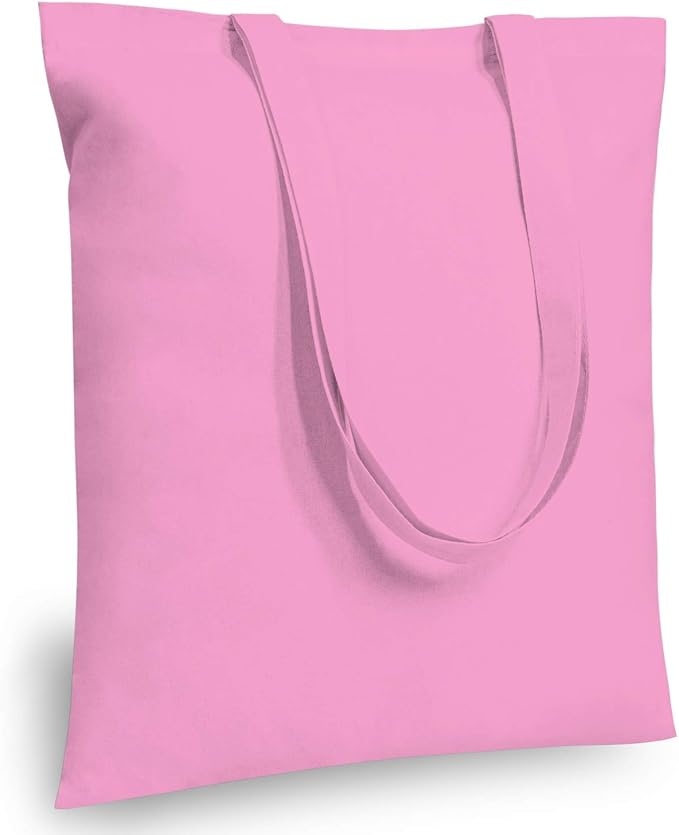 TOPDesign 24-Pack Economical 16"x15" Baby Pink Cotton Tote Bag, Lightweight Medium Reusable Grocery Shopping Cloth Bags, Suitable for DIY, Advertising, Promotion, Gift, Activity