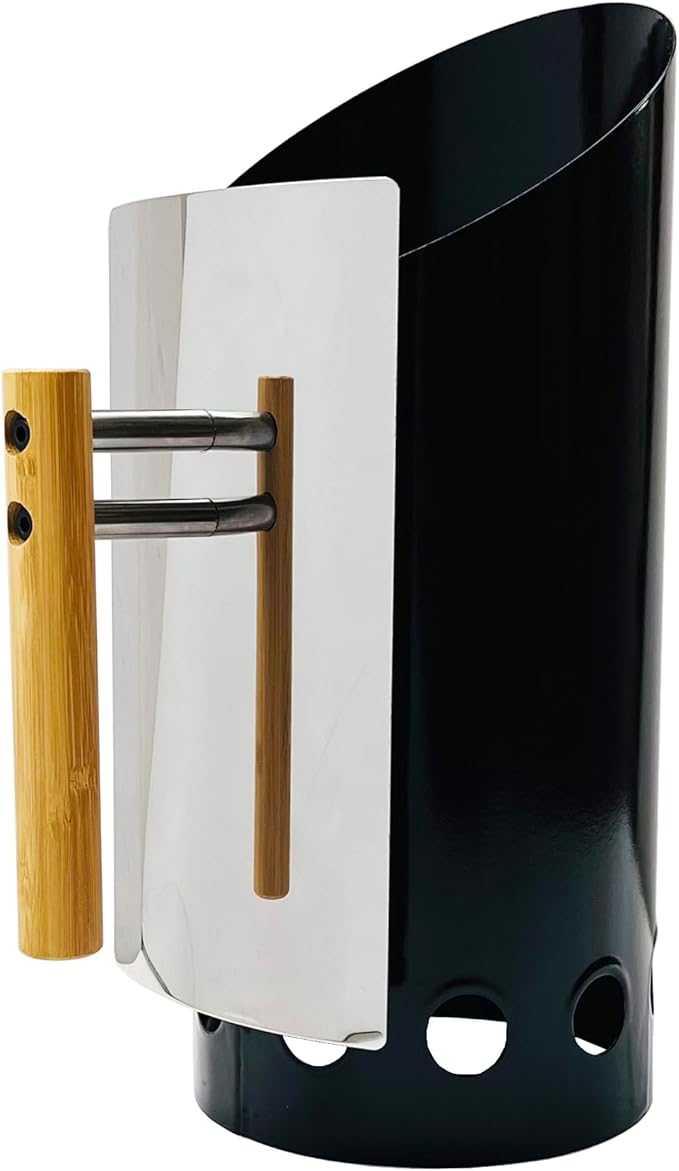 Color Box Charcoal Chimney Starter 6.25X14.5 H Natural Restoration Doubel Enamel firepit Starter,High-Temperature Resistant Carbon Cylinder,Large Capacity, Heat Shield, Wooden Handle