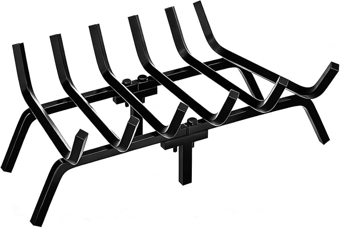 FEED GARDEN Fireplace Grate 24 inch Heavy Duty Fireplace Log Holder, 1/2" Solid Steel Bar Fire Pit Grate for Indoor Outdoor, Wood Stove Fireplace Accessories Wrought Iron Firewood Burning Rack
