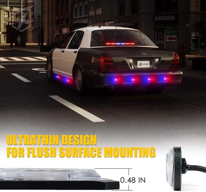 Xprite 24 LED Surface Mount Strobe Lights Kit with Control Panel, Grill Grille Flashing Emergency Warning Police Side Marker Light for Trucks Vehicles ATV RV Cars Van Red Blue, 8PCS