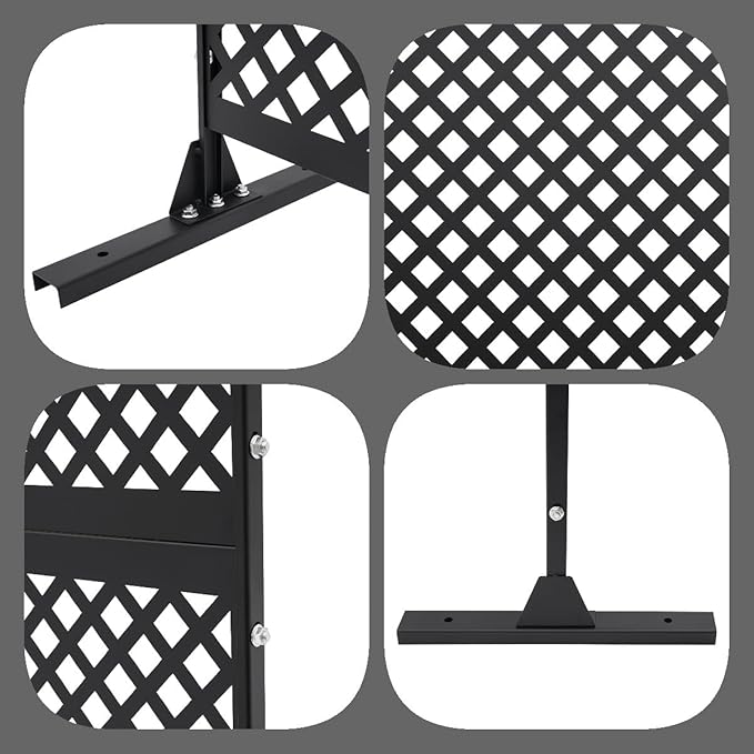 Outdoor Metal Privacy Screen with Stand, 35.4" W x 75" H Freestanding Metal Slatted Decorative Privacy Screen and Panels for Patio Garden Balcony Porch (Black Grill)