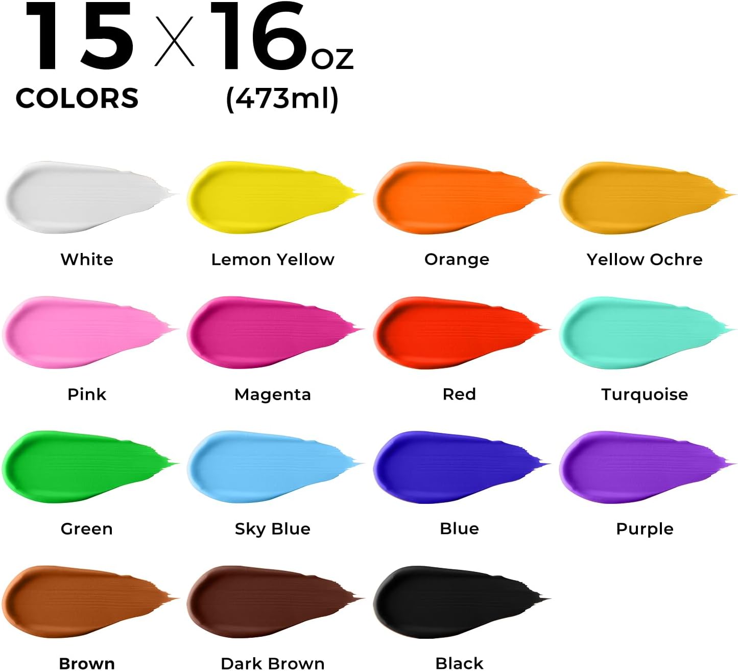 ARTME Acrylic Paint Set, 15 Unique Colors (16oz/473ml) Large Bulk Acrylic Paint Non Toxic, Waterproof, Rich Pigments Perfect for Artists, Students Painting on Canvas Stone Wood Fabric Ceramic Crafts