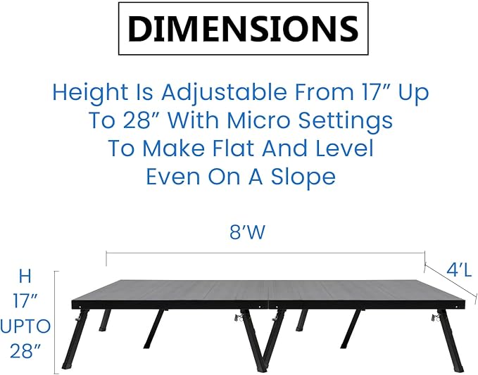 4'x8' MYSTAGE 2 Stage Platform - Portable, Folding Lightweight Aluminum Performance Deck with Adjustable Height 17"-28" - US Patented Design