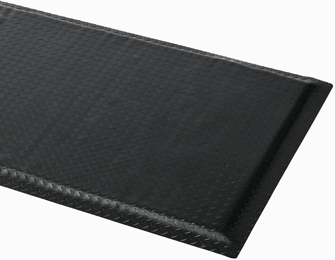 2 x 5 FT Anti Fatigue Mats Industrial 15/16 Inch Thick Soft Sponge Ergonomic Mat Durable Heavy Duty Diamond Plate for Standing Non Slip Industrial Grade Floor Mat for Leg & Back Pain (Black)