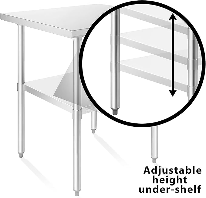 KUTLER Stainless Steel Table 30 x 30 Inches, NSF Heavy Duty Commercial Kitchen Prep and Work Table with Undershelf for Restaurant, Hotel, Home