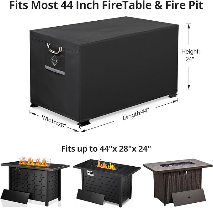 QH.HOME Fire Pit Cover Rectangular Super Waterproof 44" L x 28" W x 24" H, UPF 50+ Outdoor Fire Pit Table Cover 600D Strong Tear Resistant and Fading Resistant for Rectangular Fire Pit - Black