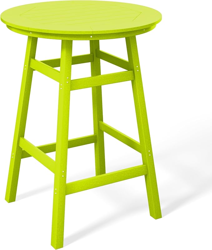 Costaelm Patio Bistro Table, 42" Counter Height Round Patio Cocktail Bar Table with Umbrella Hole, Outdoor Bistro Dining Pub Table for Front Porch Deck Backyard Garden, Lime