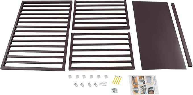 Air Conditioner Fence with Top Cover, 4 Panels 39.4 "L x 19.7 "W x 27.6" H Privacy Fence Panels for Outside, Freestanding Metal Trash Can Hider Outdoor, No-Dig Air Conditioner Sun Blocker Kit (Brown)