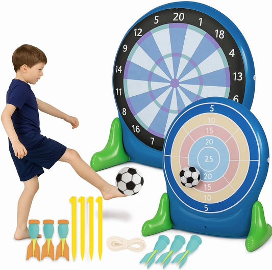 Hearthsong Jumbo 57-Inch Inflatable 2-in-1 Darts and Soccer Set with Double-Sided Scoreboard, Two Soccer Balls, Six Darts, Outdoor Play, Ages 5 and Up