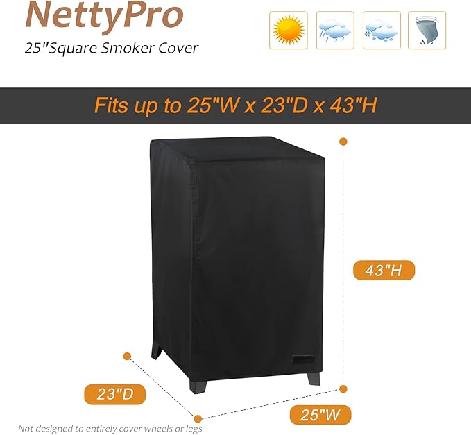 NettyPro Electric Smoker Cover, Heavy Duty Waterproof Vertical Smoker Cover for Masterbuilt Outdoor Square Grill Smoker, Black