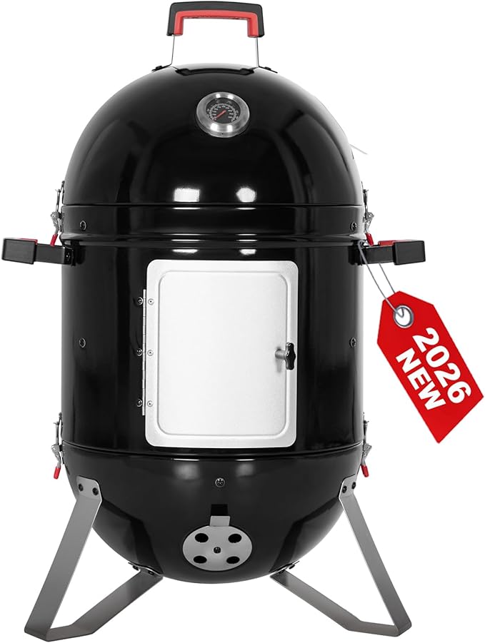 GREEN PARTY 18" Vertical Charcoal Smoker Grill Bullet Water Smoker Barbeque Grill, Outdoor BBQ Smokers Portable Meat Smoker Grill for Deck Patio Backyard Balcony Parties