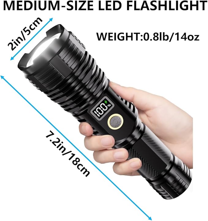 Flashlights High Lumens Rechargeable, 10000LM LED Super Bright Flash Light, Zoomable Linternas with LCD Digital Display, 5 Mode, Waterproof, Powerful Tactical Flashlight for Emergencies Camping Gift
