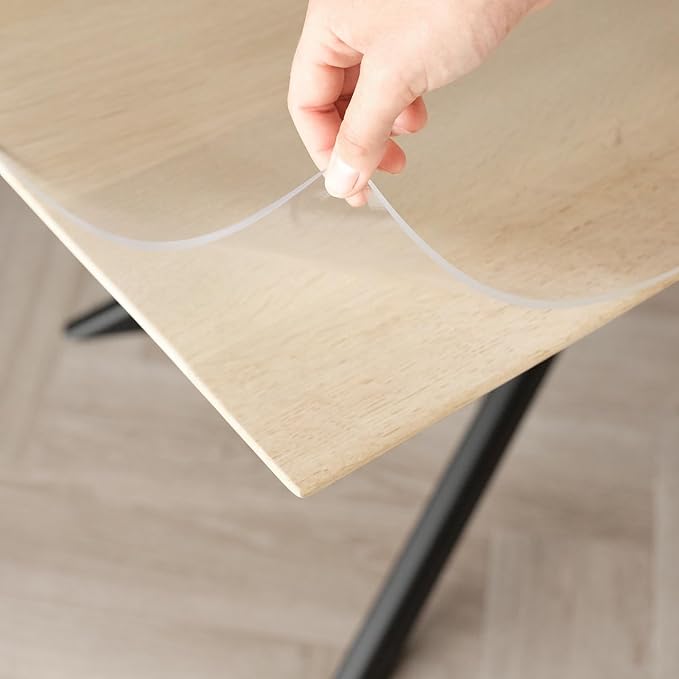 Clear Table Cover Protector, 40x78 inch , German Quality with 2 Mm Thickness, Stain Resistant Dining Pad with Beveled Edges, Washable Tablecloth, Fitted Clear Desk Cover for Indoor & Outdoor Use