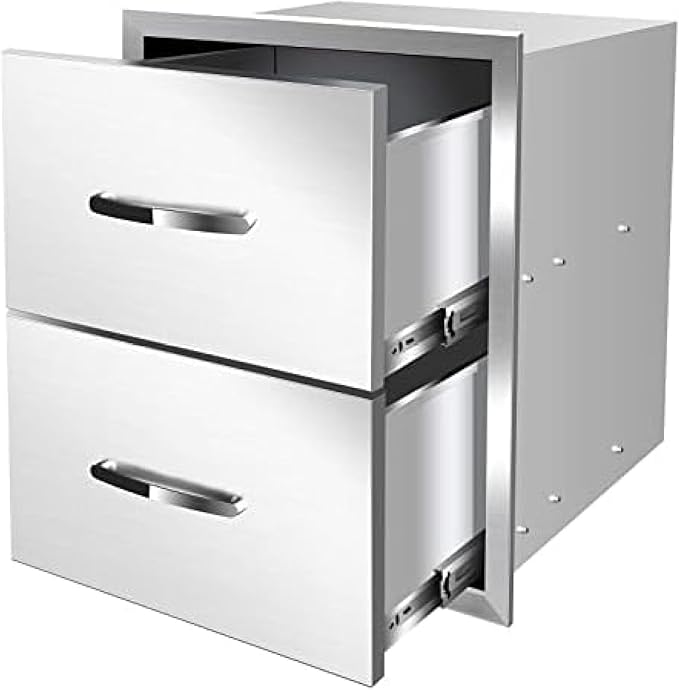 Stainless Steel Outdoor Kitchen Drawers - 3-Drawer BBQ Drawer, Built-in, Flush Mount for Outdoor Kitchens & BBQ Islands, 18Wx23Dx23H-2L