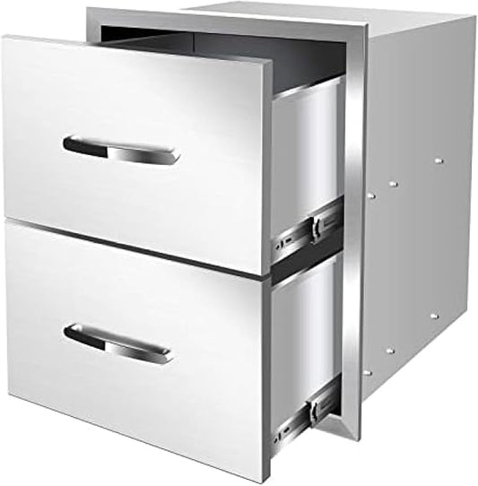 Stainless Steel Outdoor Kitchen Drawers - 3-Drawer BBQ Drawer, Built-in, Flush Mount for Outdoor Kitchens & BBQ Islands, 18Wx23Dx23H-2L