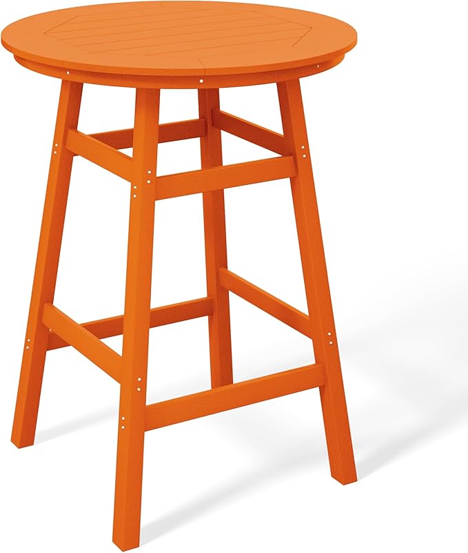 Costaelm Patio Bistro Table, 42" Counter Height Round Patio Cocktail Bar Table with Umbrella Hole, Outdoor Bistro Dining Pub Table for Front Porch Deck Backyard Garden, Orange