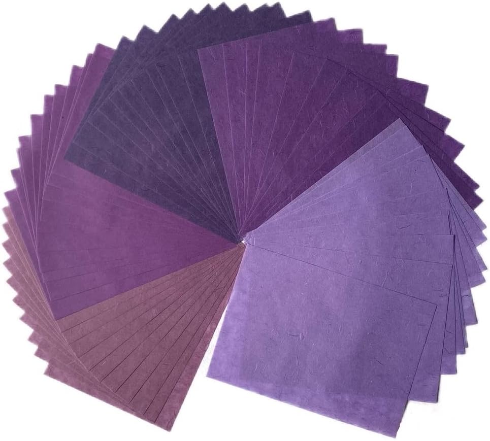 50 Sheets A4 Natural Fiber Mulberry Tree Mulberry Paper Sheets Art Tissue Washi Paper Design Craft Art Origami Suppliers Card Making DIY Crafts (Purple Tone, A4)