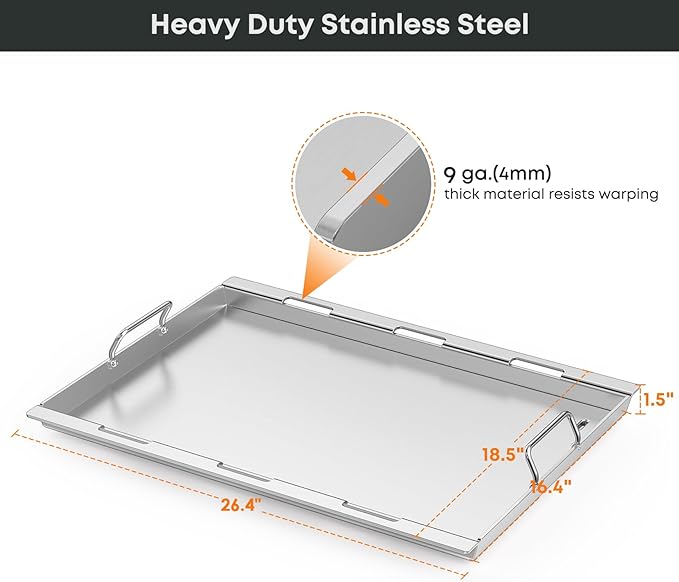 Stanbroil Stainless Steel Flat Top Griddle, Full-Size Griddle Insert for Weber Genesis II and Genesis II LX 300 Series Gas Grill