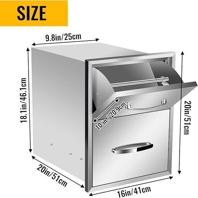 Pull Out Trash Drawer, Lower Sliding Rails Stainless Steel Roll Out Trash Bin Pull Out Tray With Handle For Outdoor Kitchen BBQ Island Grill Station,Double Drawers