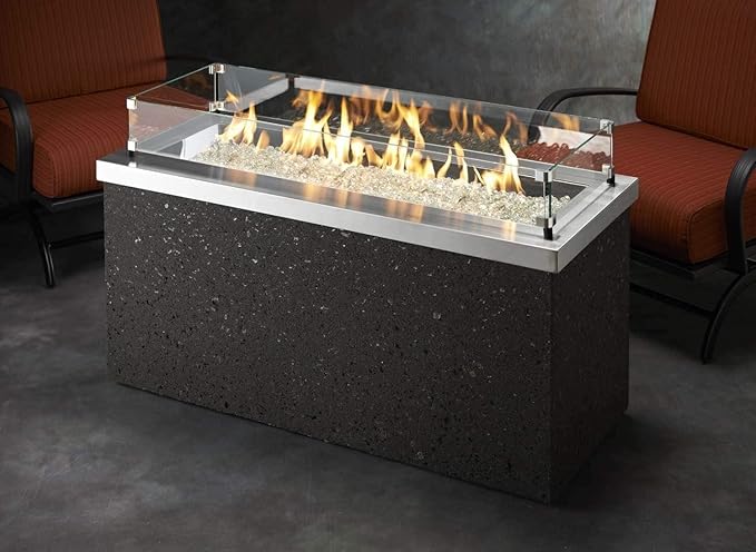 Outdoor GreatRoom Co Fire Pit Wind Guard - 12" x 42" Rectangular Fire Pit Glass Wind Guard for Firepit Burner - 6 Inch Tall Tempered Glass Panels, Secure Aluminum Clips, Rubber Bases, Easy Assembly
