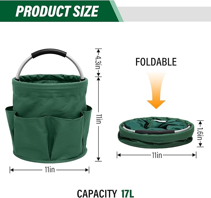 Multifunctional Folding Basket with Handles: Portable Picnic Baskets, Outdoor Beach Baskets, Garden Picking Baskets, Gift Baskets, Collapsible Bathroom Storage Baskets (Green)