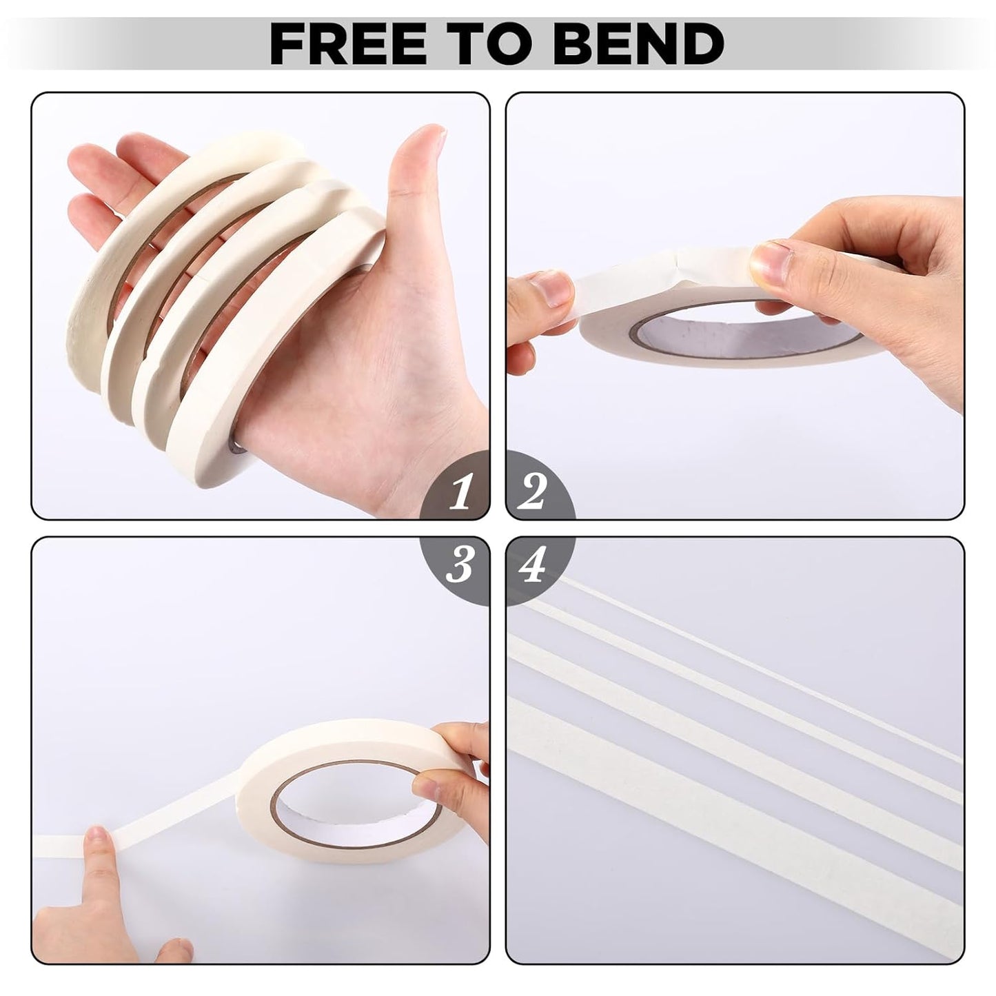 Epakh 4 Rolls Pinstripe Tape, Masking Tape in 1/16, 1/8, 1/4 and 1/2 Inch Wide, for Painters Automotive DIY Car Auto Paint Art(White,55 yd)