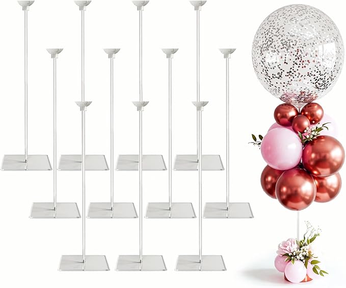 Reusable Acrylic Balloon Stand Kit – Heavy Duty Tabletop Display with Sticks and Base, Ballon Stands for Centerpieces, Centerpiece Table Decorations for Parties (12 Pack 24 inch)