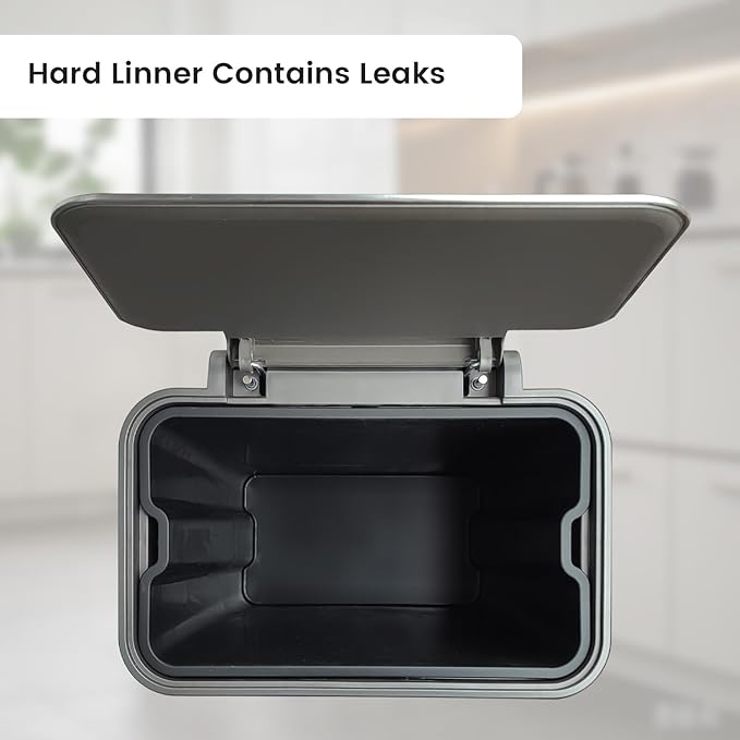 10 Gallon Ktichen Trash Can with Lid, Stainless Steel Trash Can with Removable Inner Bucket, Soft Close Lid, Step-On Pedal Bin for Kitchen, Office, Bathroom