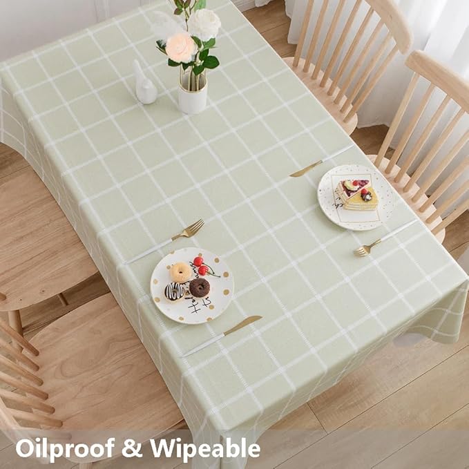 TruDelve Vinyl Tablecloths for Rectangle Tables Sage Green Oilcloth Tablecloth Plastic Outdoor Table Cover Waterproof Tablecloths Rectangular (54'' x 84'', Plaid-3)