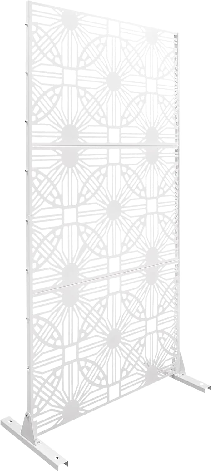 Patio Privacy Screen,Patio Privacy Divider with Stand, Decorative Privacy Fence Screen for Garden Backyard Balcony,Outdoor Decorative Panels for Balconies, Courtyards,Swimming Pools (Flower White)