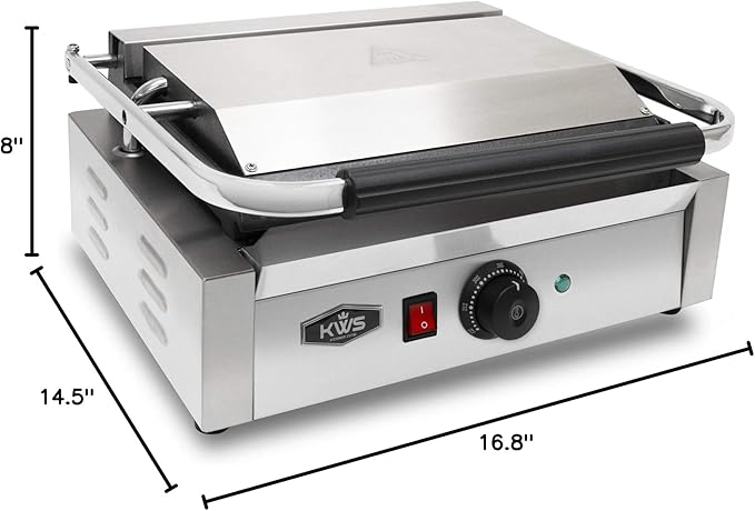 KWS FM-17 1700W Electric Panini Press Maker with Smooth Top & Bottom Plates Sandwich Toasting Grill – 13.5″ X 9.25″ Cooking Surface