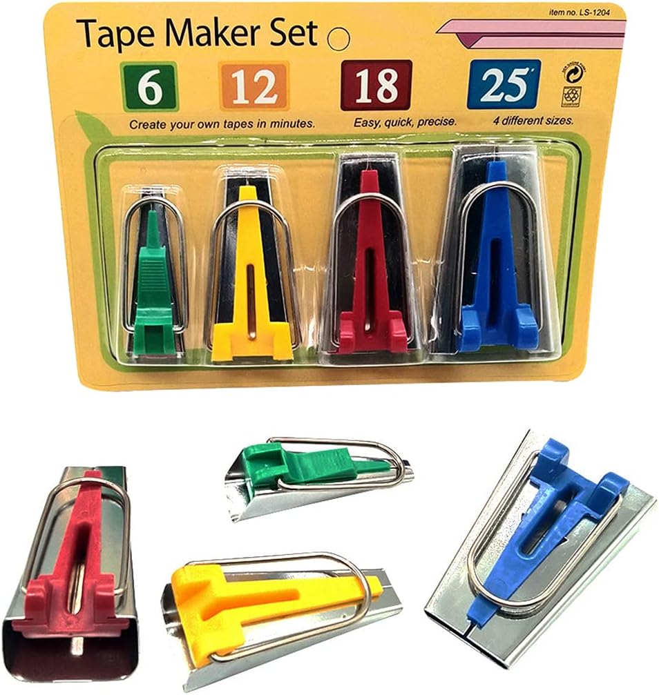 LNKA Bias Tape Maker 4 Size 6MM 12MM 18MM 25MM for Fabric Sewing and Quilting