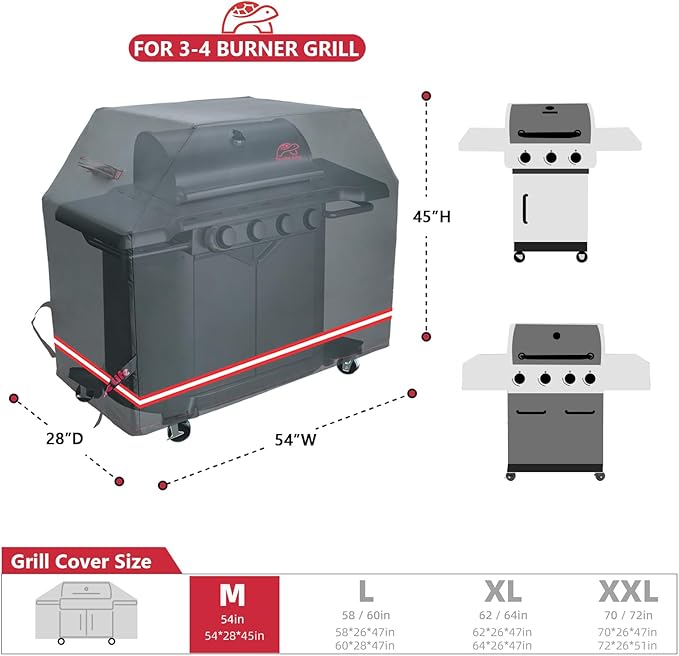 Turtle Life BBQ Grill Cover, 54 Inch Heavy Duty Waterproof 3-4 Burner Barbecue Gas Grill Covers for Weber Spirit Char-Broil Performance and Signature, Black