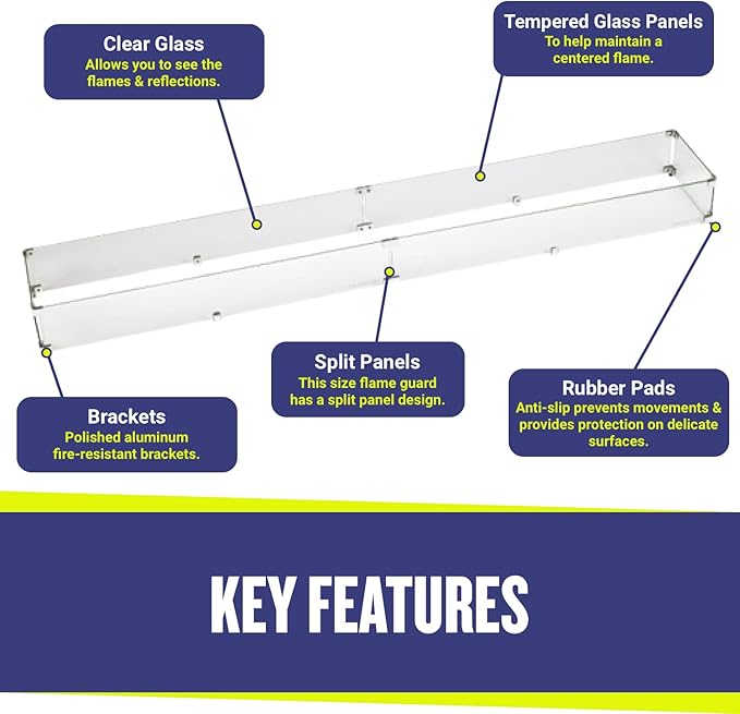77.5" X 11.5" X 6” Linear Glass Flame Guard