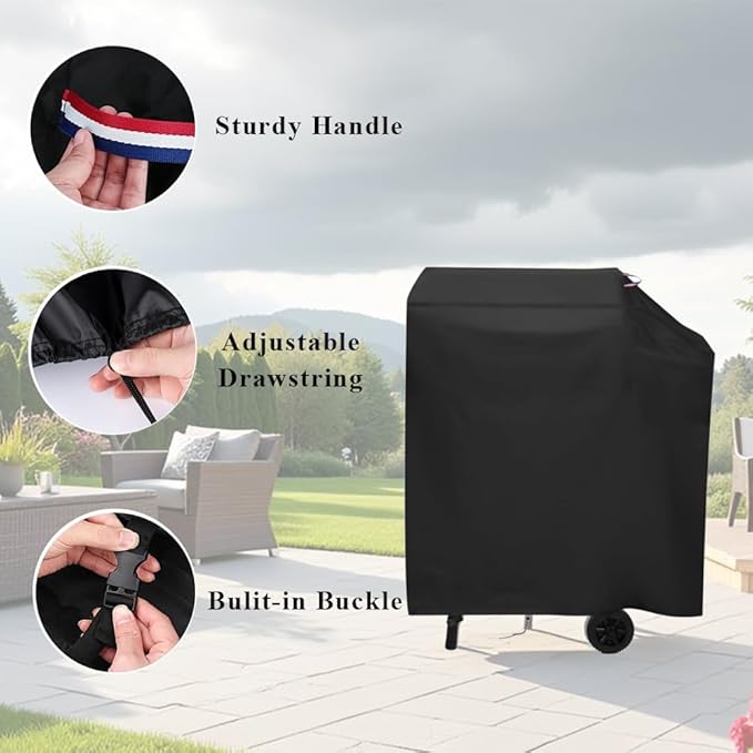 Charcoal Grills Cover for Large Charcoal Grills with Side Shelf, Waterproof Outdoor Grill Cover BBQ Grill Cover Barbeque Grill Cover (Cover Only) - 34" L×19" W×39" H, Black