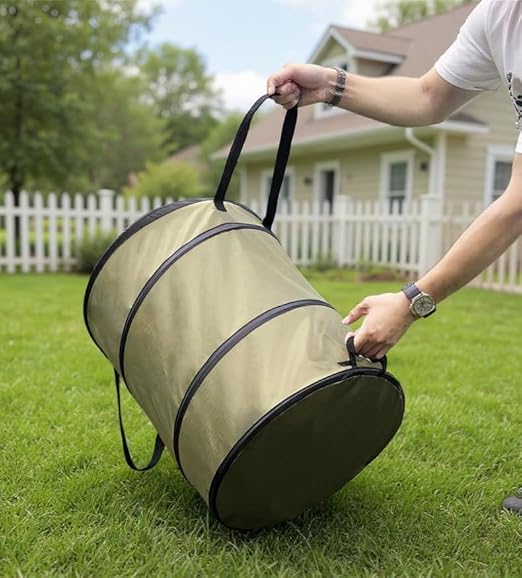 Collapsible Trash Can Outdoor Storage Bag, 10 Gallon Portable Leaf Garbage Bin with Handles, Waterproof Oxford Fabric for Camping, Picnic, Beach, Park, Travel, Automotive (S Size, Green)