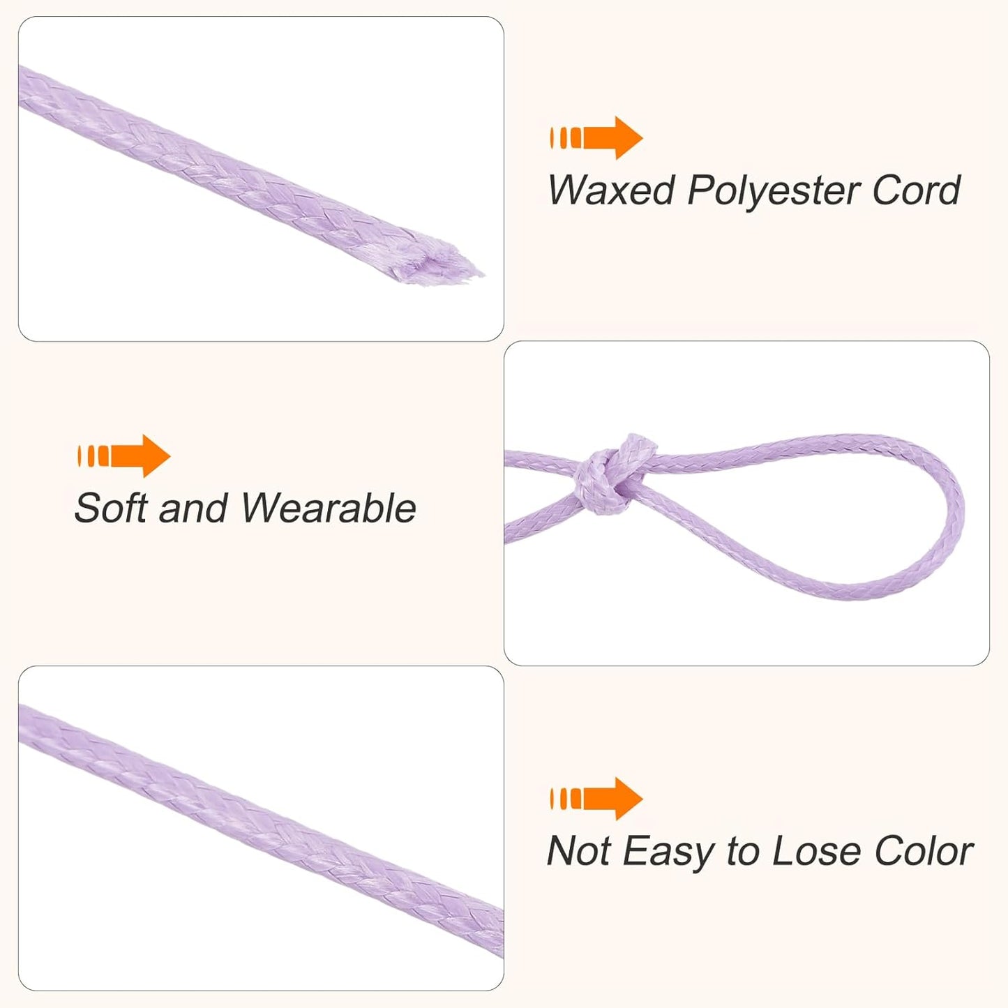 MECCANIXITY Waxed Cord 1.5mm Waxed Polyester Cord 175 Yard Wax String for Bracelet Making,Necklaces, Beading,Jewelry Making and DIY Crafts(Light Purple)