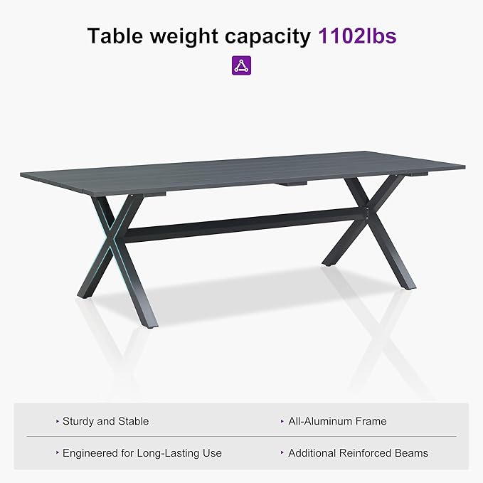 PURPLE LEAF Patio Dining Set for 10 All-Weather Wicker 11 Piece Aluminium Outdoor Table and Chairs Set Included Cushions for Backyard Indoor Decor Kitchen Modern Outdoor Furniture Set Grey and Navy