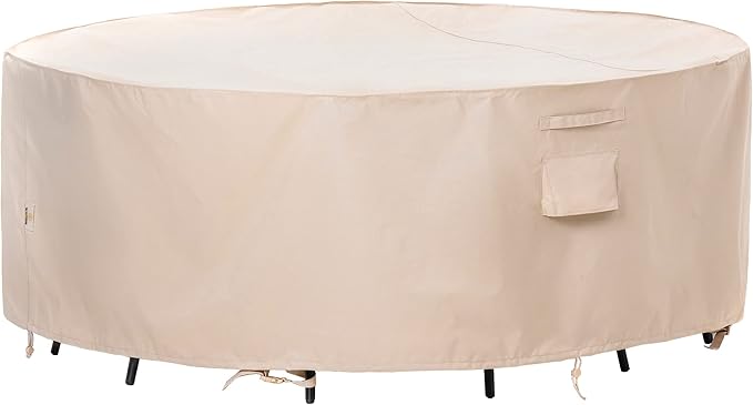 F&J Outdoors Patio Furniture Covers Waterproof UV Resistant Rip-stop Fabric Round Outdoor Furniture Covers, Beige, 84" Dia x 27.5" H