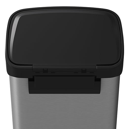 Garvee 13 gal / 50 L Stainless Steel Trash Can with Lid, Large Garbage Can for Kitchen, Rustproof Step-on Kitchen Metal Trash Bin with Liner Rim, Rear Handle, Soft Close Plastic Lid, Silver