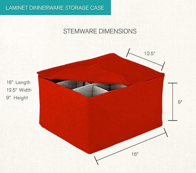 LAMINET Quilted Stemware Storage Case - Holds Up to 12 Stemware/Tall Glasses - RED