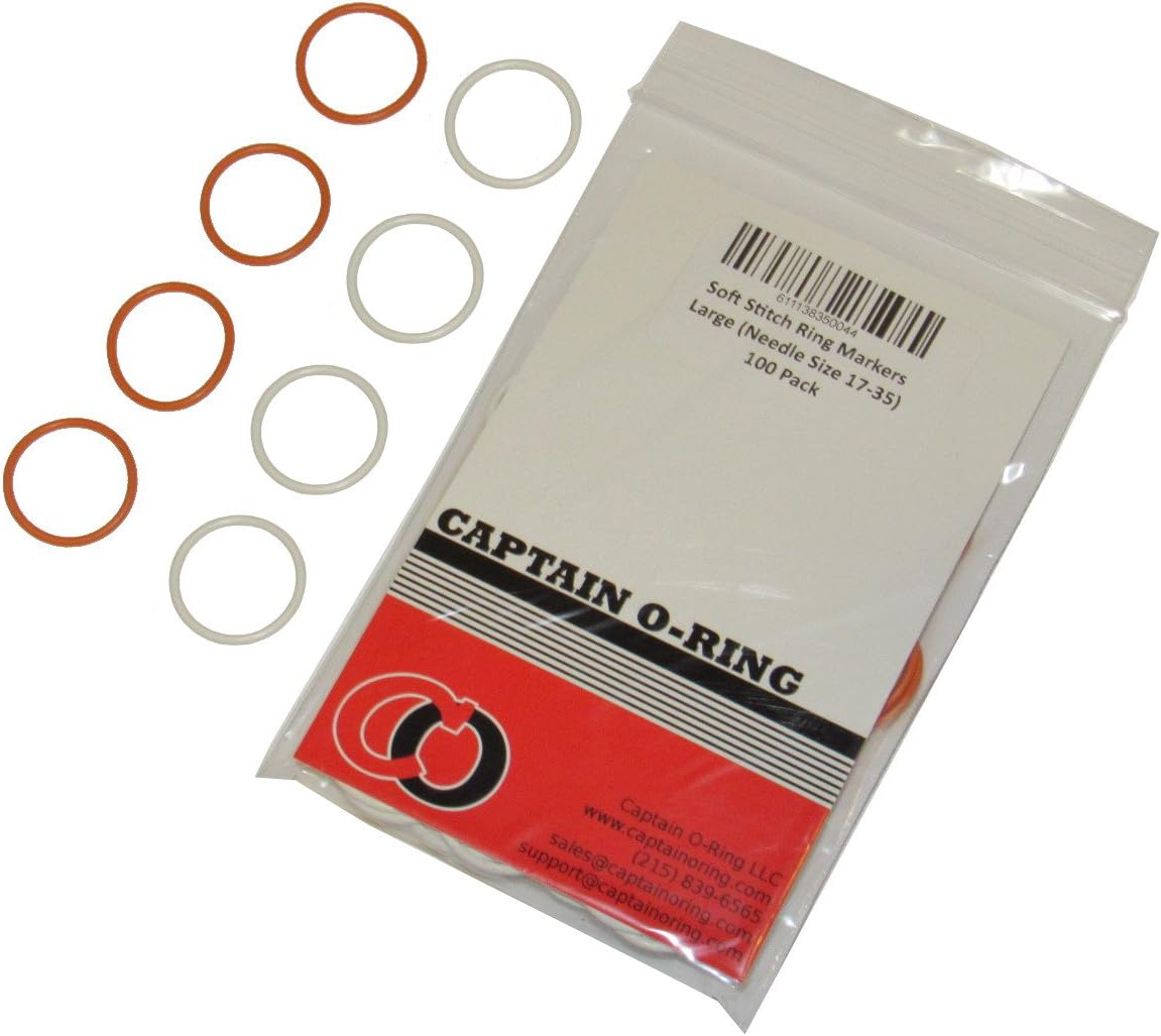(100 Pack) Soft Stitch Ring Markers, Orange & White (Large Size for Needle Sizes 17-35, Includes 2 Colors, for Knitting/Crochet/etc)