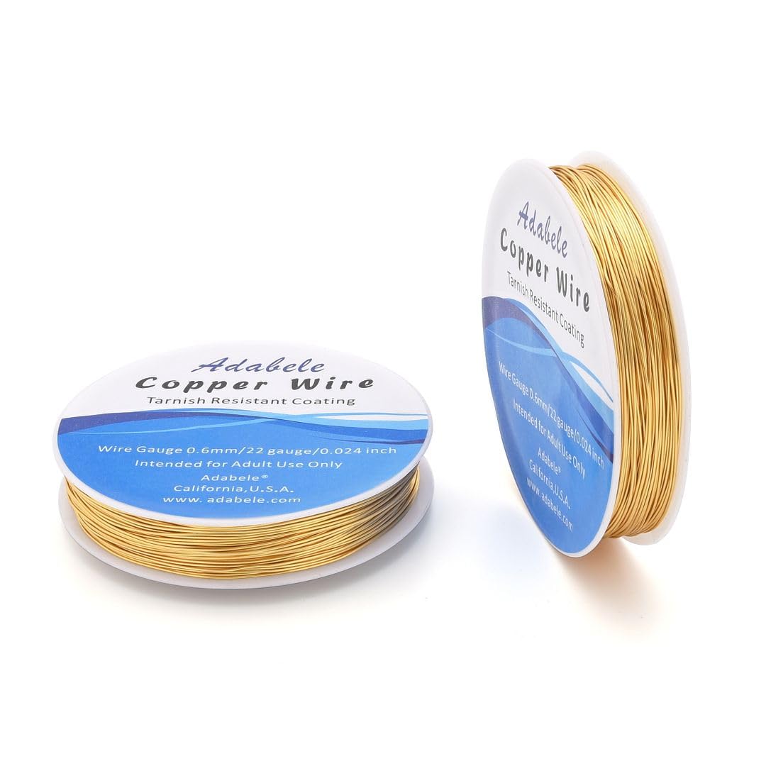 Adabele 249 Feet Premium Tarnish Resistant Round Jewelry Wire Copper Beading Wire Spool Bulk (0.6mm/22 Gauge) 18K Gold Plated for DIY Craft Jewelry Making BF286-6