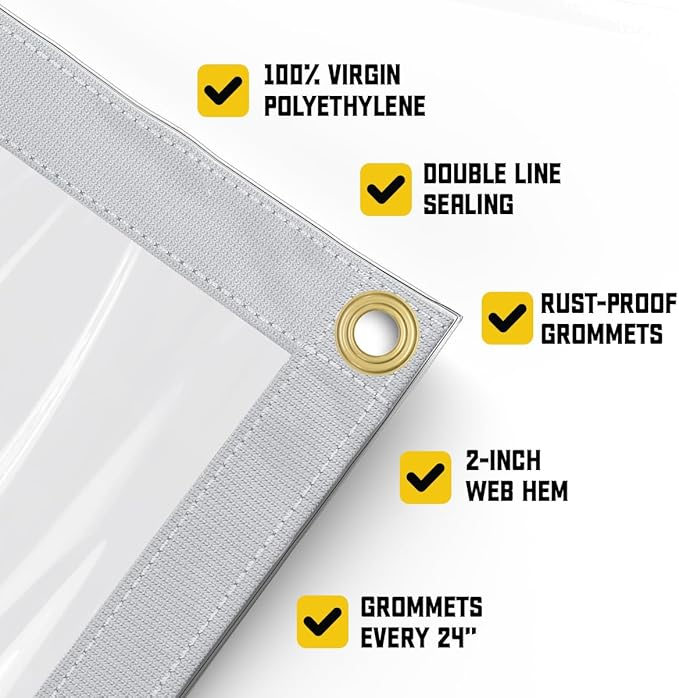 Core Tarps 30 Mil Extreme Heavy Duty Clear Tarp with Gromments - 10x10ft Super Clear Tarps Heavy Duty Waterproof Vinyl Tarpaulin, Transparent Tarp for Outdoor, Camping & Construction, Clear
