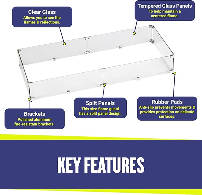 41.5" X 17.5" X 6” Rectangular Glass Flame Guard